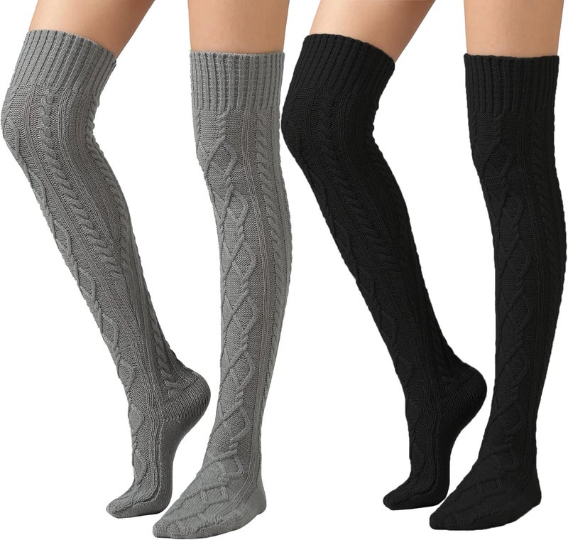 SherryDC Women's Cable Knit Thigh High Boot Socks Extra Long Winter Stockings Leg Warmers - Image 1